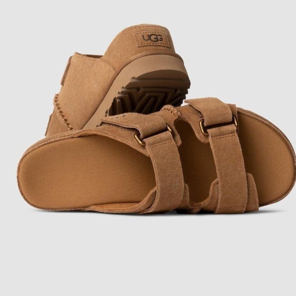 🆕️ NWT - UGG Goldenstar Chestnut Suede Platform Sandals slides Womens 8 - Picture 4 of 16